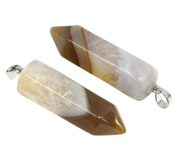 Natural Agate Polished 14x46mm Prism Pendant