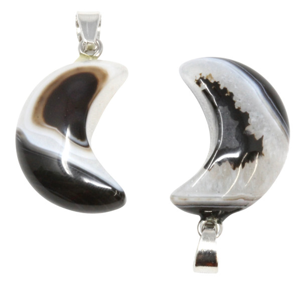 Black Agate with Quartz Polished 18x25mm Crescent Moon Charm