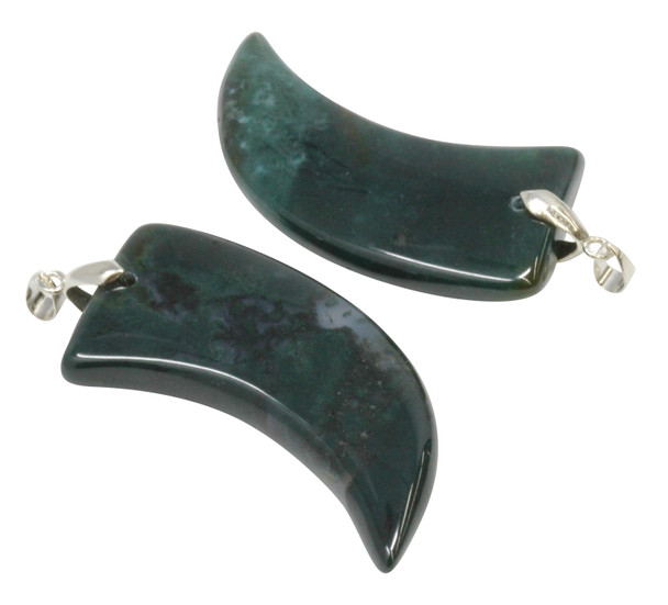 Moss Agate Polished 28x35mm Horn Pendant