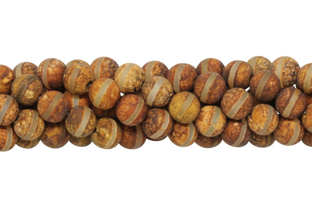 Tibetan Brown and Beige Agate Matte 8mm Round