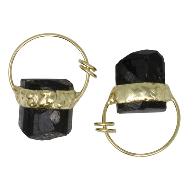 Black Tourmaline Polished Gold Plated 28-44mm Rough Pendant