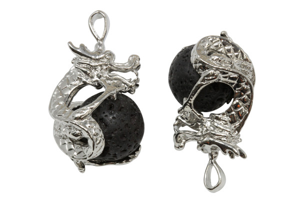 Lava Silver Plated 24x32mm Dragon Pendant