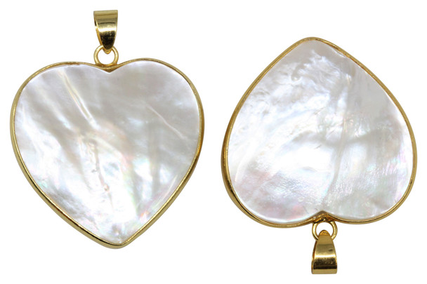 White Shell 31x33mm Gold Heart Pendant