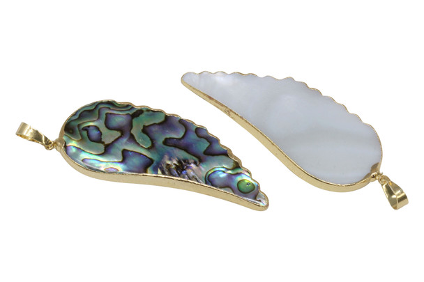 Abalone Polished Gold Plated 56x24mm Wing Pendant