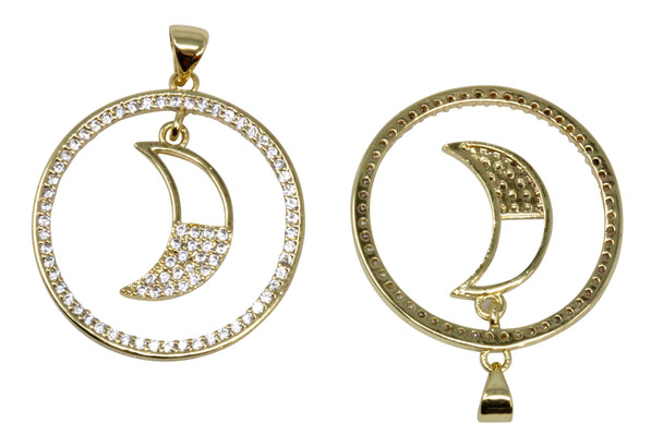 Gold Plated Micro Pave 27mm Dangle Moon Charm