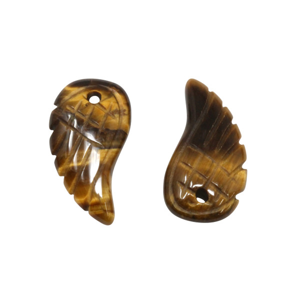 Tiger Eye Polished 10x18mm Carved Angel Wing Bead / Charm