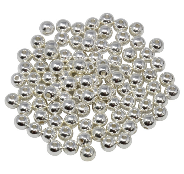 Sterling Silver Plated 6mm Round Anti Tarnish Coating - 100 Beads