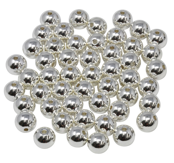 Sterling Silver Plated 10mm Round Anti Tarnish Coating - 50 Beads
