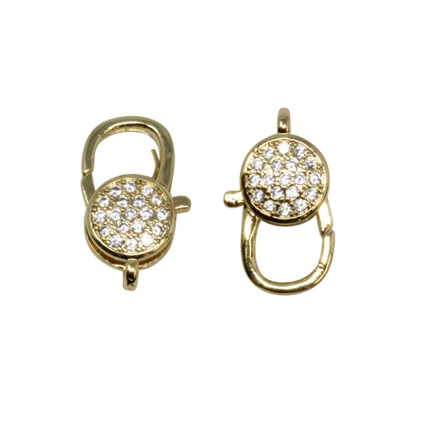 Gold 16x9mm Micro Pave Coin Clasp