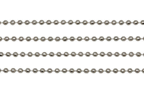 Silver Base Metal 2mm Ball Chain - Sold By 6 Inches