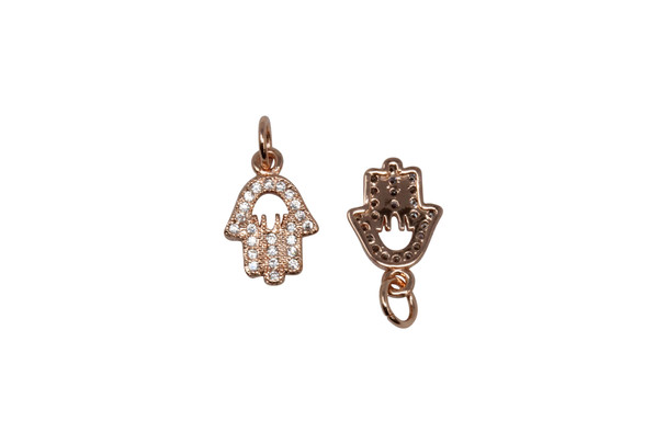 Rose Gold Plated Micro Pave 8x10mm Hamsa Palm Charm