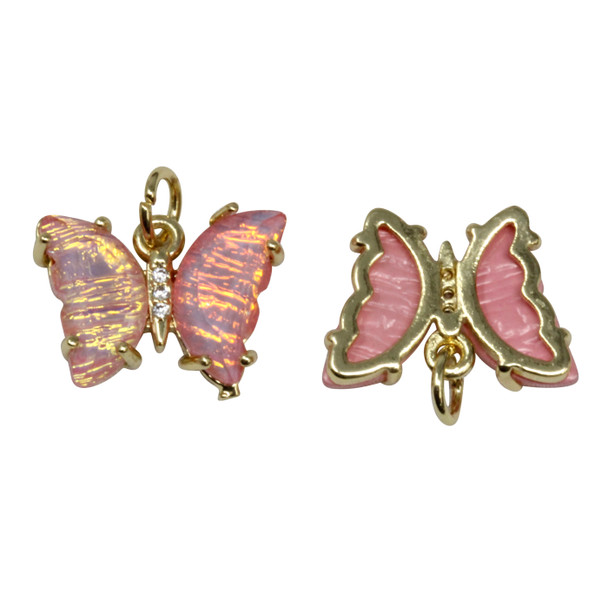 Resin Gold Plated 12x17mm Pink Butterfly Charm