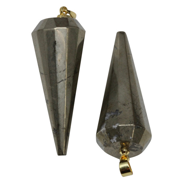 Pyrite Polished 15x39mm 12 Sided Faceted Pyramid Pendant