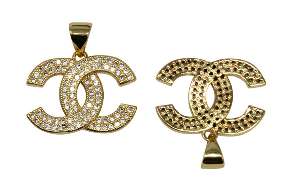 Gold Plated Micro Pave 20x14mm Linked CC Charm