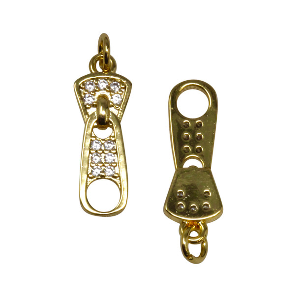 Gold Plated Micro Pave 6x17mm Zipper Charm