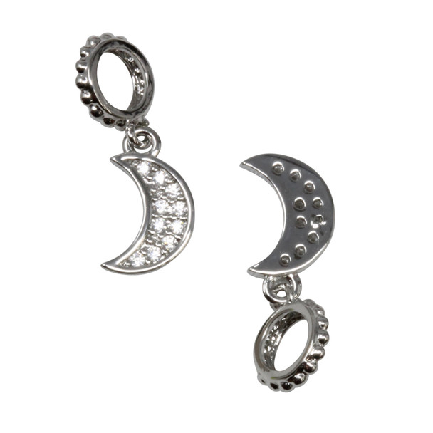 Silver Plated Micro Pave 6x10mm Moon Charm with Ring