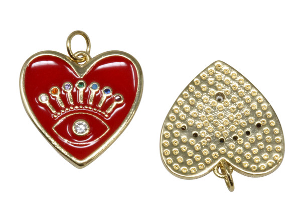 Gold Plated Enamel 19mm Red Heart Eye Charm