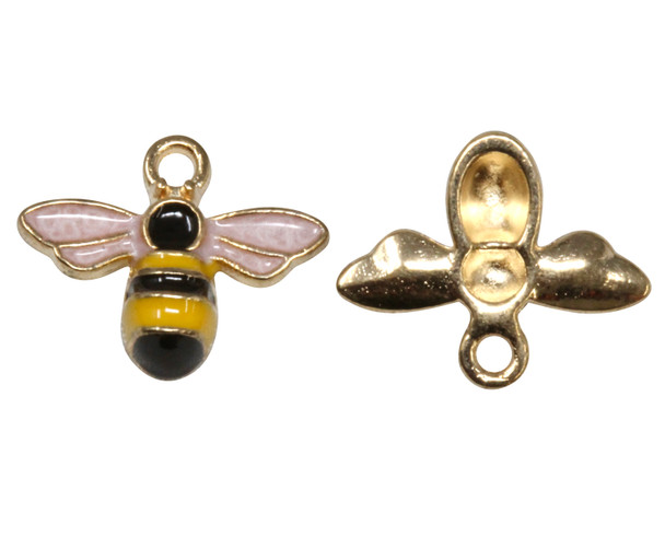 Gold Plated Enamel 12x5mm Bee Charm