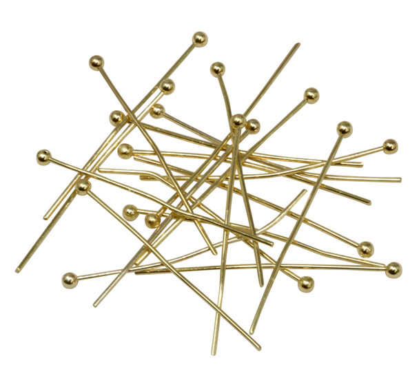 18K Gold Plated 30mm Long 22 Gauge Ball End Head Pins - 20 Pieces