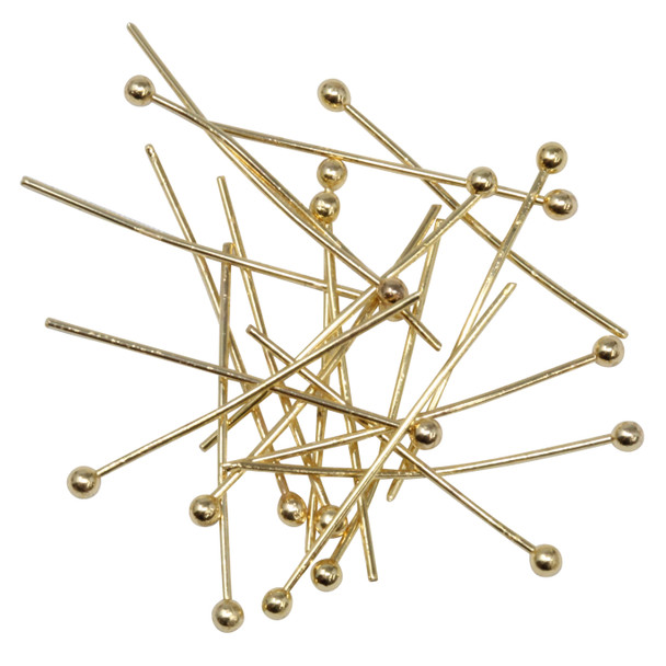 18K Gold Plated Ball End 24mm Long 24 Gauge Ball End Head Pins - 20 Pieces