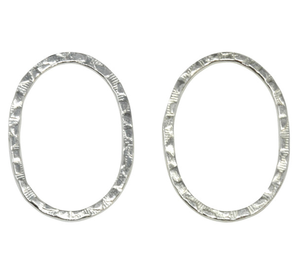 29x20mm Textured Open Oval - Light Silver Plated