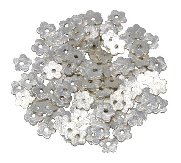Light Silver Plated 6x1mm Flower Disc Bead