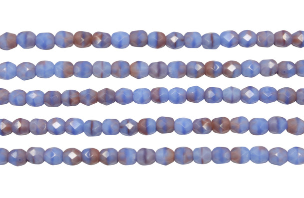 Fire Polish 4mm Faceted Round - Opaque Blue Pink