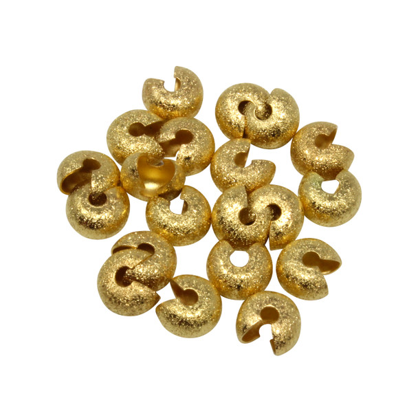 Textured Brass Gold Plated 6mm Crimp Covers - 20 Pieces