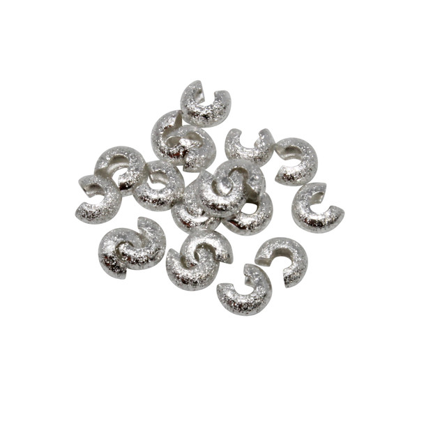 Textured Brass Silver Plated 3mm Crimp Covers - 20 Pieces