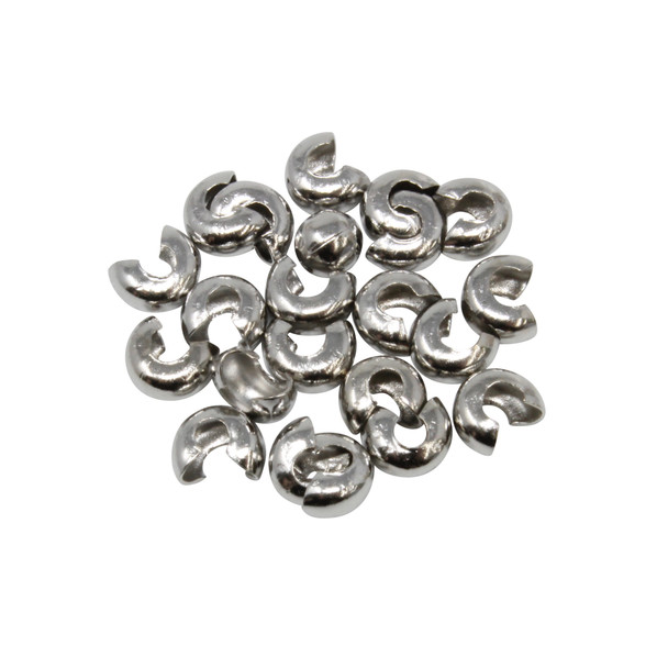 Platinum Plated 4mm Crimp Covers - 20 Pieces