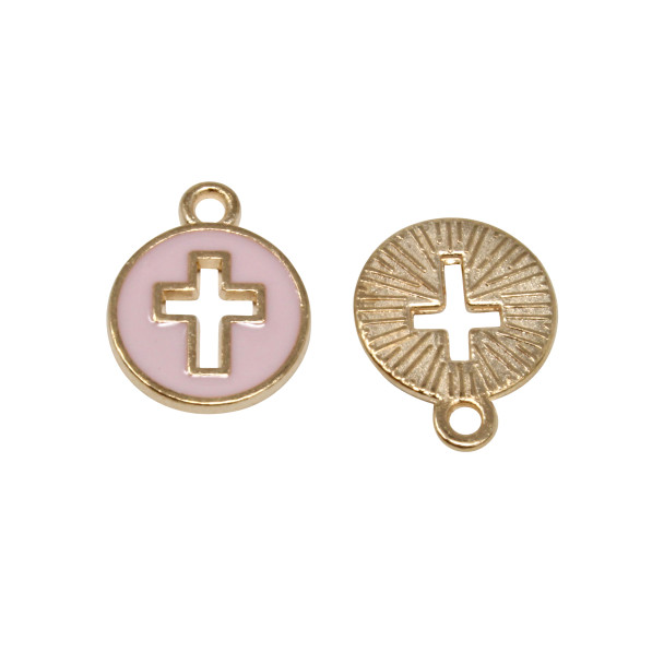 Gold Plated Enamel 11mm Pink Cross Charm