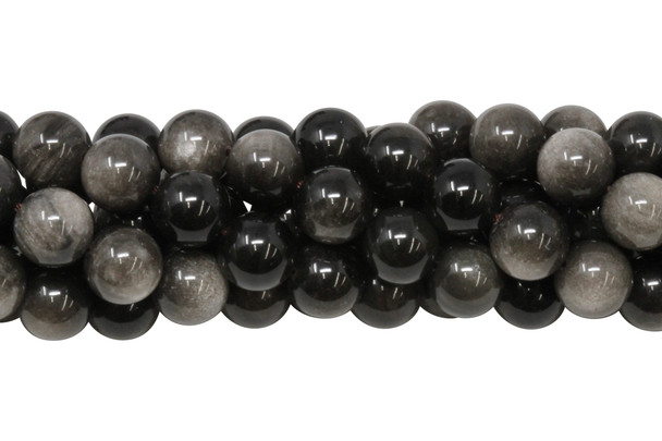 AA Grade Silver / Black Obsidian Polished 12mm Round