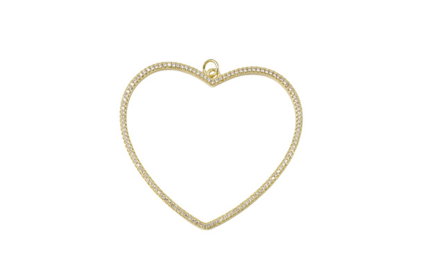 Gold 48mm Open Heart Micro Pave Charm