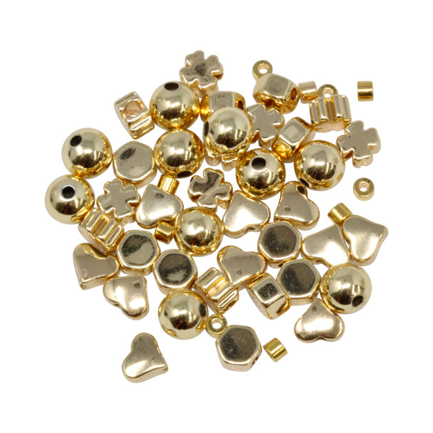14K Gold Plated Assorted Beads - 60 Pieces