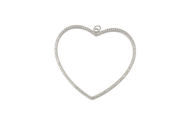 Silver Plated Micro Pave 48mm Open Heart Pendant