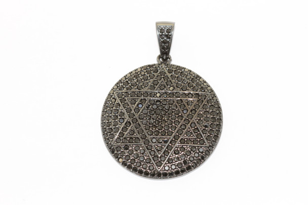 Gunmetal Plated Micro Pave 37mm Star of David Pendant