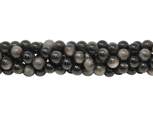 Silver Grey Black Obsidian AA Grade Polished 8mm Round