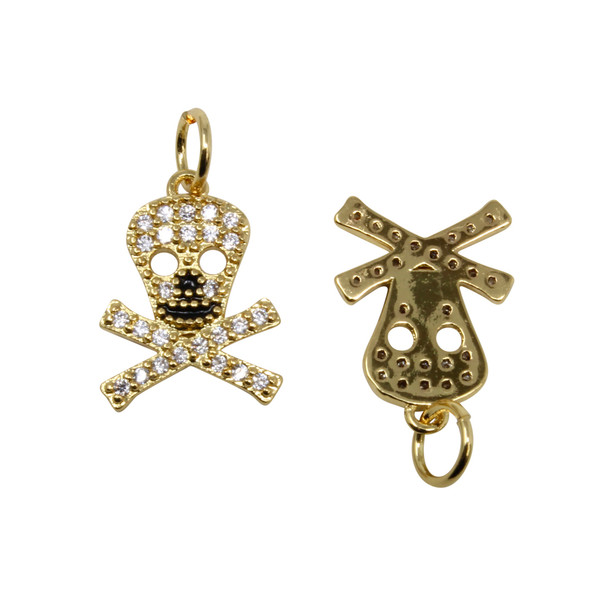 Gold Plated Micro Pave 11x15mm Skull & Bones Charm
