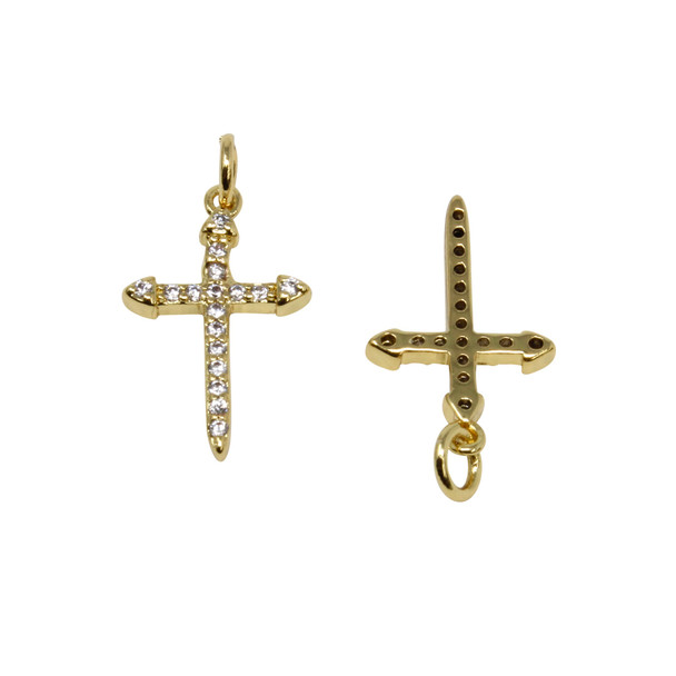 Gold Plated Micro Pave 10x15mm Cross Sword Charm