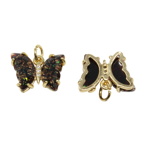 Resin Gold Plated 12x17mm Black Butterfly Charm