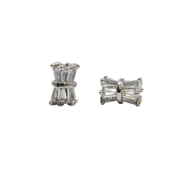 Silver Plated Micro Pave 8x4mm Baguette Bead
