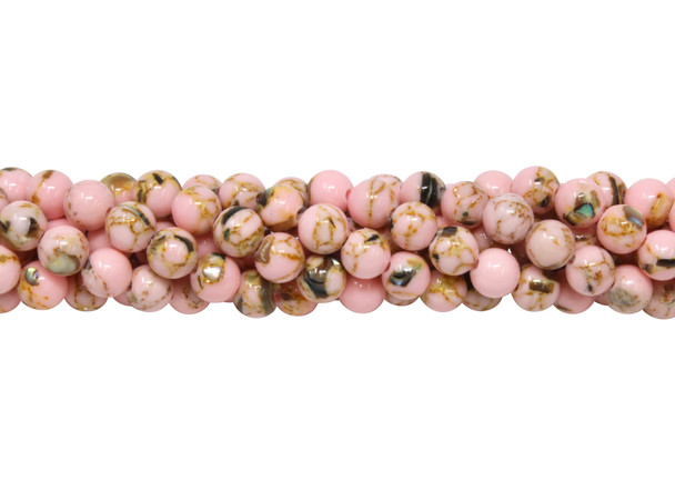 Reconstructed Manmade Turquoise & Shell 6mm Round - Dyed Soft Pink
