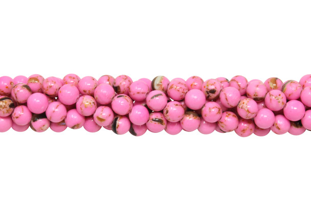 Reconstructed Manmade Turquoise & Shell 4mm Round - Dyed Hot Pink