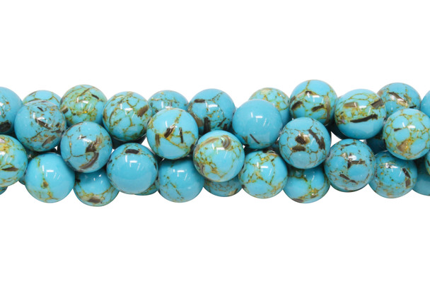 Reconstructed Manmade Turquoise & Shell 12mm Round - Dyed Blue