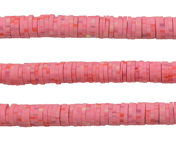 Polymer Clay 6mm Striped Coral Pink, Lilac, Cream Disc