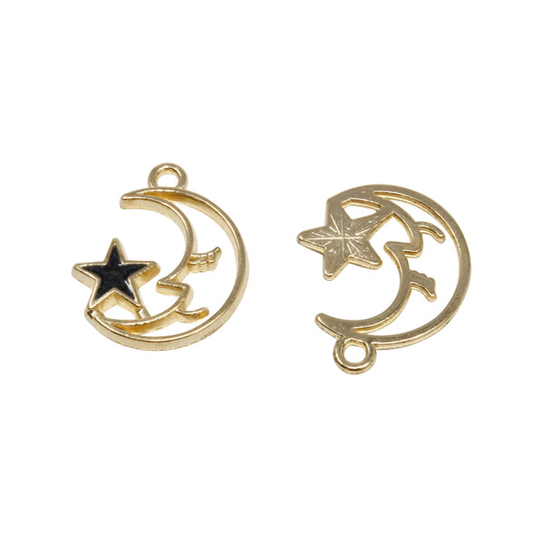 Gold Plated Enamel 19x17mm Moon Face & Star Charm