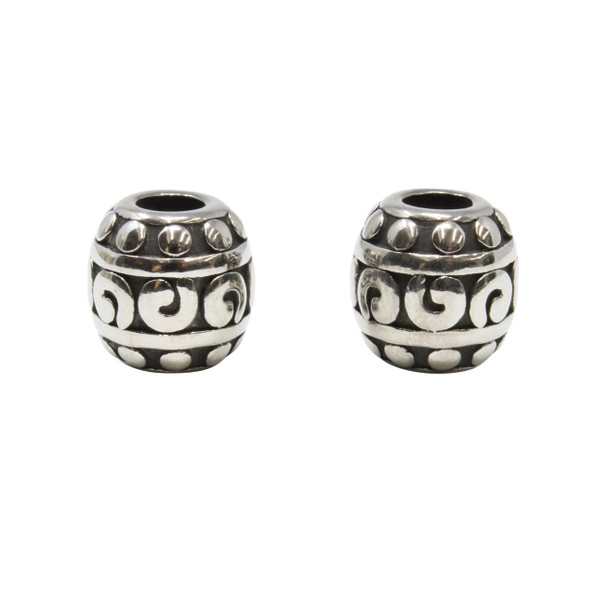 Stainless Steel 11mm Dot Scroll Barrel Bead