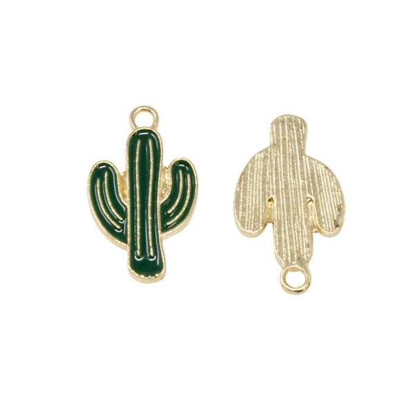 Gold Plated Enamel 21x12.5mm Green Saguaro Cactus Charm