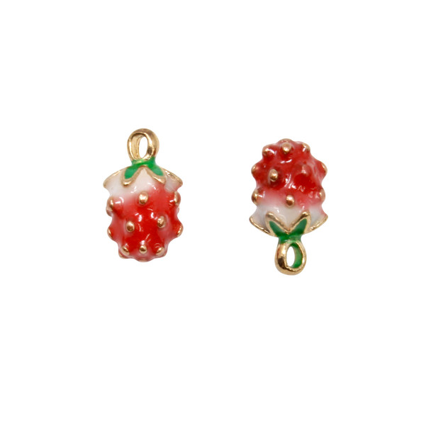 Gold Plated Enamel 13x7mm Strawberry Charm