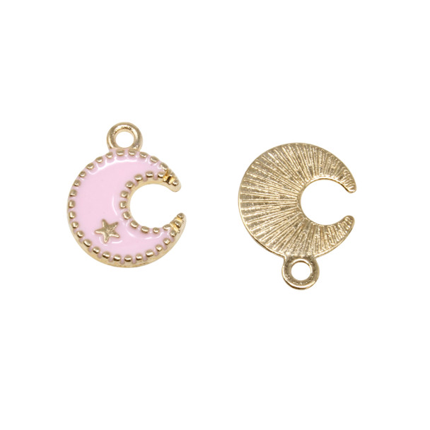 Gold Plated Enamel 16x13mm Pink Moon Star Charm